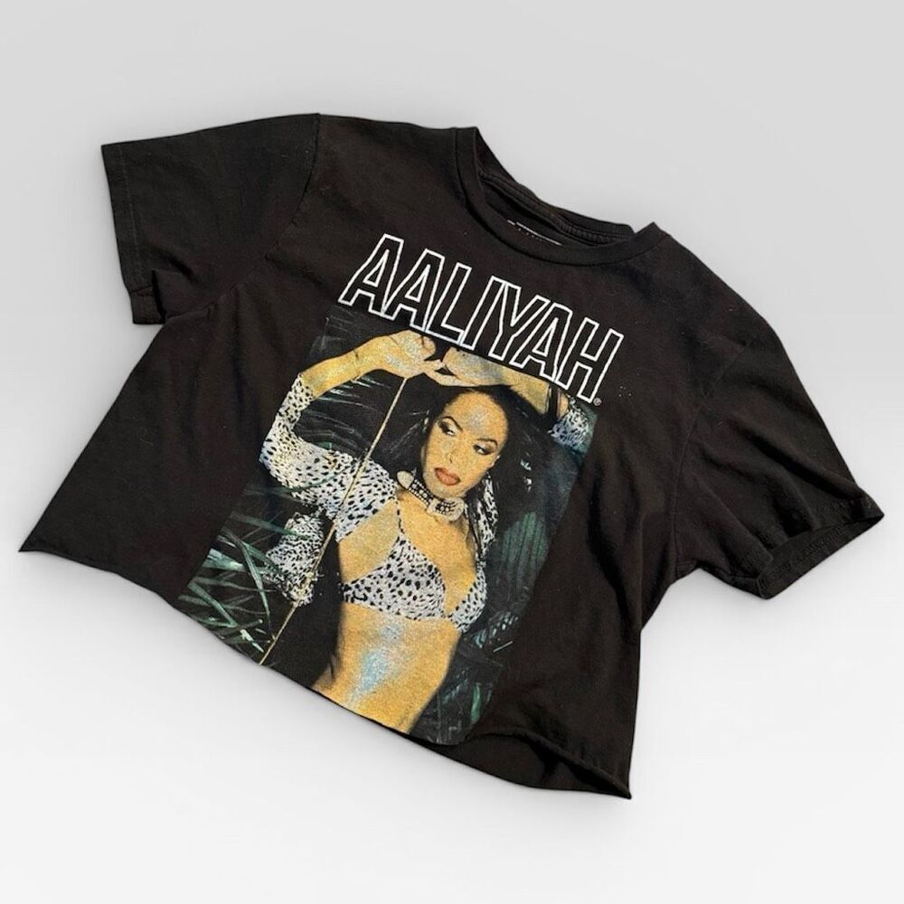 Aaliyah Music Graphic Tee T Shirt Black Small Cutoff Crop Band